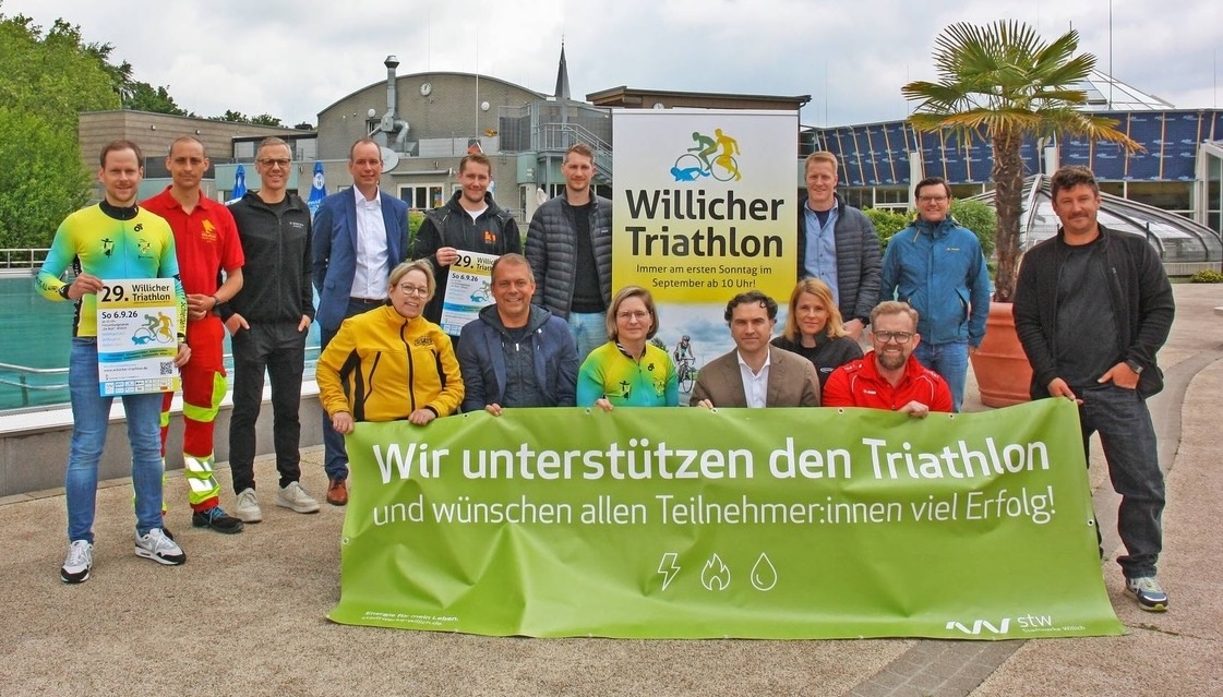 Der 29. Willicher Triathlon wird wieder von vielen Unternehmen in Willich unterstützt. Alle freuen sich auf die Veranstaltung am 6. September 2026. (Bild: TV Schiefbahn / Nadia Joppen)